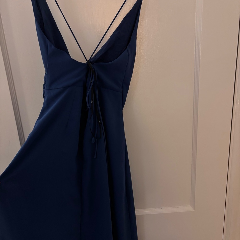 Lulu's V-Neck Knee Length Dress with Fold-Over Slit (Blue/Green) - Picture 10 of 11